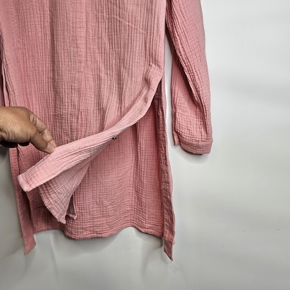Soft Surroundings Small Lagenlook Pink Cotton Gauzy Half Buttondown Tunic Dress - Picture 5 of 15